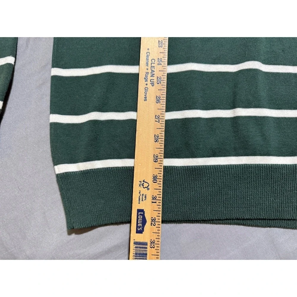 Old Navy Sweater Mens XL Green White Striped Cotton Crewneck Long Sleeve